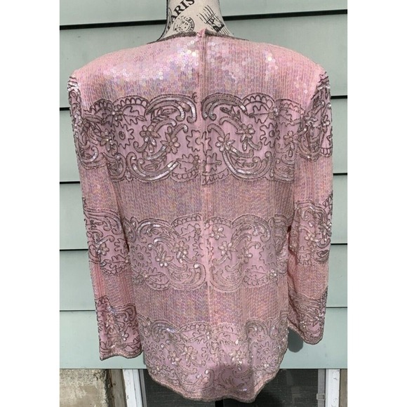 Vintage Talbots Joan Leslie Pink 100% Silk heavily beaded long sleeve blouse - Picture 2 of 11